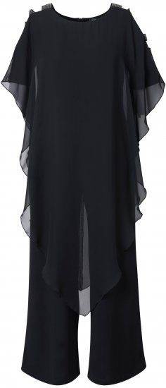 Ulla Popken Layered Chiffon Wrap Jumpsuit Grey - Jeans & Byxor i Stora Storlekar – Plus Size - 