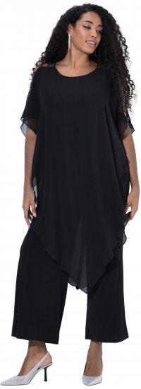 Ulla Popken Layered Chiffon Wrap Jumpsuit Grey - Jeans & Byxor i Stora Storlekar – Plus Size - 