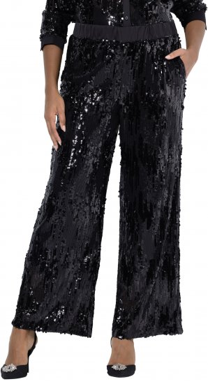Ulla Popken Sequined Elastic Waist Pants Black - Jeans & Byxor i Stora Storlekar – Plus Size - 