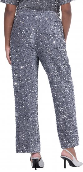 Ulla Popken Sequined Velvet Comfort Waist Pants Grey - Jeans & Byxor i Stora Storlekar – Plus Size - 