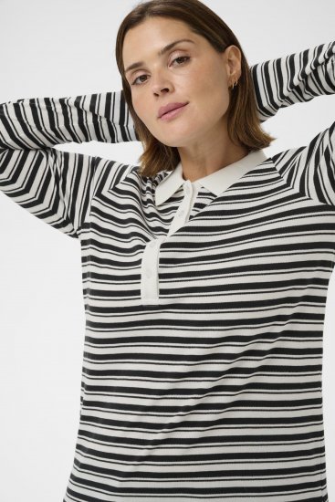 Kaffe Curve Miana Long Sleeve Polo Chalk with Black Stripe - Pikéer - 