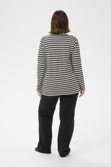 Kaffe Curve Miana Long Sleeve Polo Chalk with Black Stripe - Pikéer - 