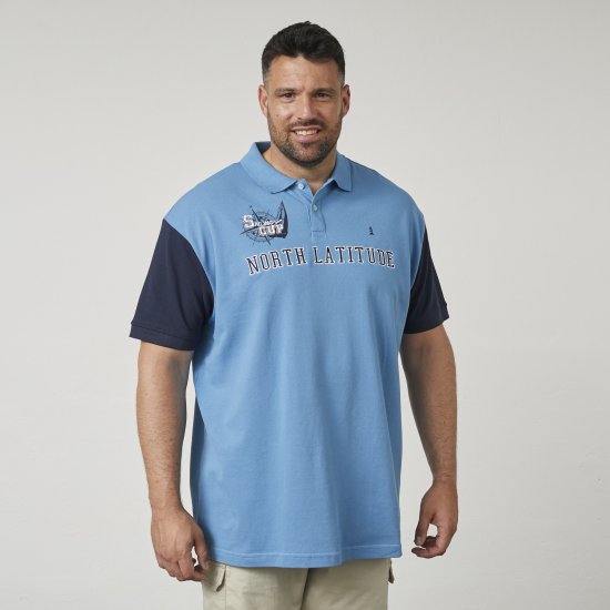 North Latitude 61131 Pikétröja med Kontrastärmar och Broderi Blå - Pikétröjor - Stora pikétröjor - 2XL-8XL
