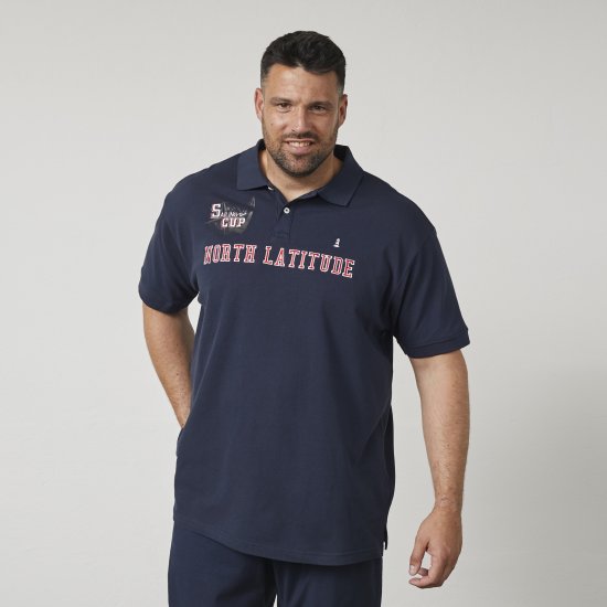 North Latitude 61131 Pikétröja med Kontrastärmar och Broderi Marinblå - Pikétröjor - Stora pikétröjor - 2XL-8XL