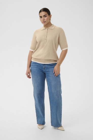 Kaffe Curve Lizzy Contrast Knitted Polo Feather Grey Melange - Pikéer - 
