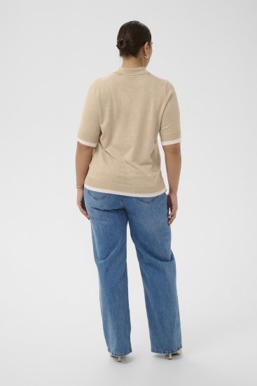 Kaffe Curve Lizzy Contrast Knitted Polo Feather Grey Melange - Pikéer - 