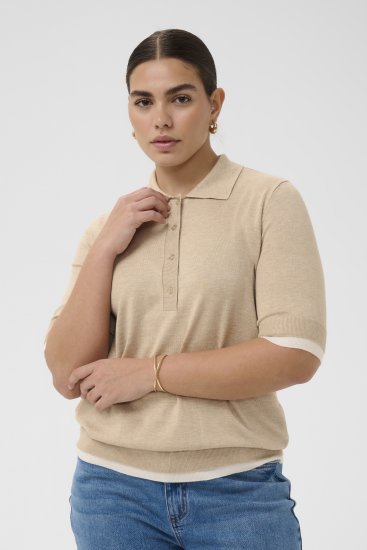 Kaffe Curve Lizzy Contrast Knitted Polo Feather Grey Melange - Pikéer - 