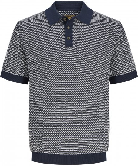 Jack & Jones Blukingsley Knitted Short Sleeve Polo Navy - Skjortor - Stora skjortor - 2XL-8XL