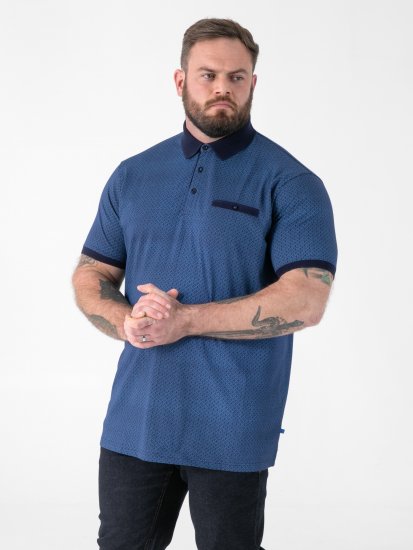 D555 Murray Printed Jacquard Collar & Cuff Short Sleeve Polo Blue - Pikétröjor - Stora pikétröjor - 2XL-8XL