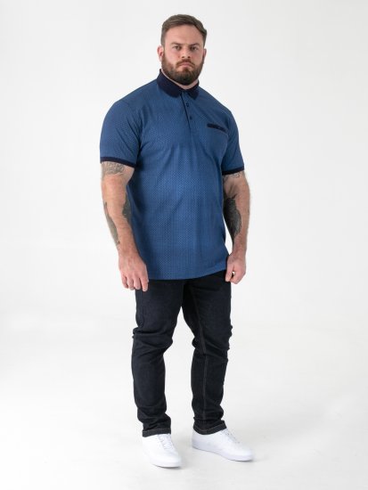 D555 Murray Printed Jacquard Collar & Cuff Short Sleeve Polo Blue - Pikétröjor - Stora pikétröjor - 2XL-8XL