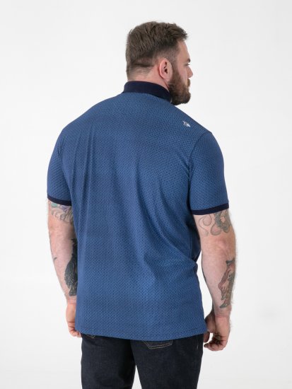 D555 Murray Printed Jacquard Collar & Cuff Short Sleeve Polo Blue - Pikétröjor - Stora pikétröjor - 2XL-8XL