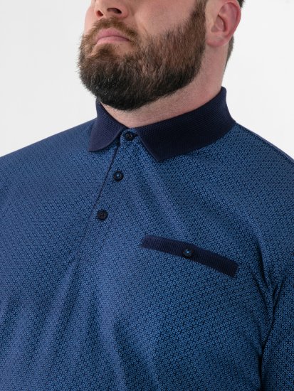 D555 Murray Printed Jacquard Collar & Cuff Short Sleeve Polo Blue - Pikétröjor - Stora pikétröjor - 2XL-8XL