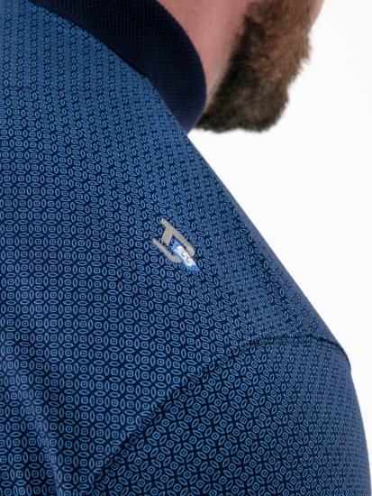 D555 Murray Printed Jacquard Collar & Cuff Short Sleeve Polo Blue - Pikétröjor - Stora pikétröjor - 2XL-8XL