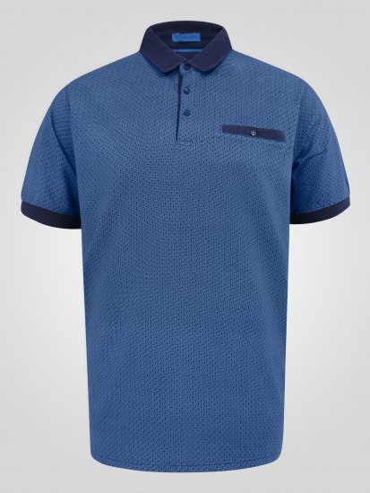 D555 Murray Printed Jacquard Collar & Cuff Short Sleeve Polo Blue - Pikétröjor - Stora pikétröjor - 2XL-8XL