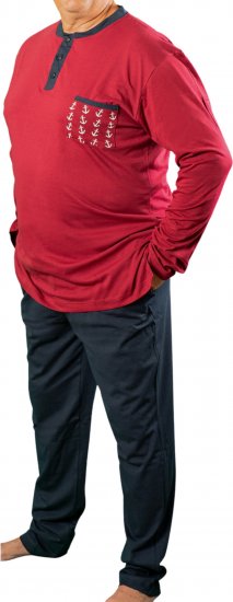 20 Nodi Maestrale Pajamas with Long Pants in Combed Cotton Jersey Red - Pyjamas/Loungewear - Pyjamas för herrar i stora storlekar