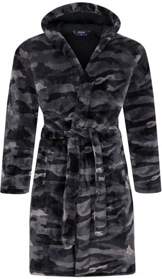 Espionage PJ159 Camo Fleece Gown Black/Grey - Morgonrockar/badrockar/handdukar - Morgonrockar/badrockar för herrar i stora storlekar