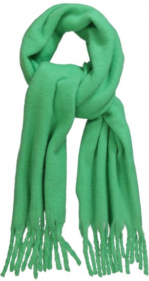 Ulla Popken Trendy Boucle Yarn Fringe Knit Scarf Green - Accessoarer - 