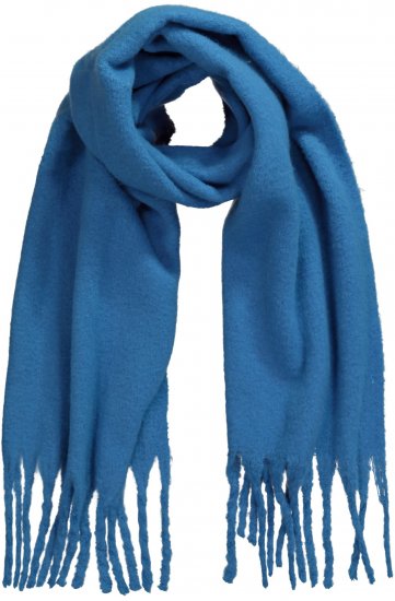 Ulla Popken Trendy Boucle Yarn Fringe Knit Scarf Teal Blue - Accessoarer - 