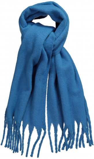 Ulla Popken Trendy Boucle Yarn Fringe Knit Scarf Teal Blue - Accessoarer - 