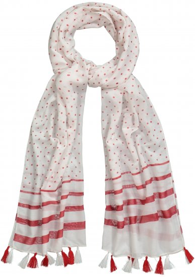 Ulla Popken Dot Print Tassel Accent Scarf Red - Accessoarer - 