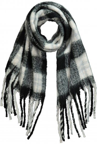 Ulla Popken Plaid Long Fringe Scarf Black - Accessoarer - 