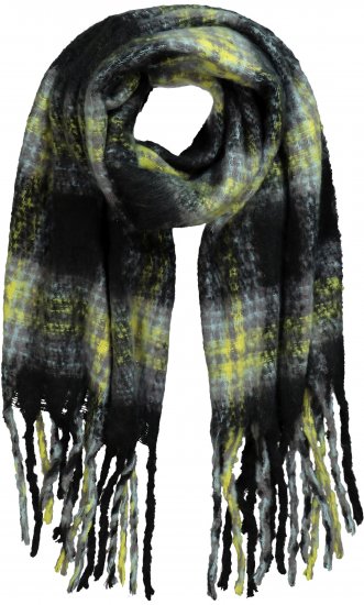 Ulla Popken Plaid Long Fringe Scarf Yellow Green - Accessoarer - 
