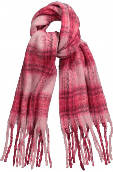 Ulla Popken Plaid Long Fringe Scarf Aubergine - Accessoarer - 