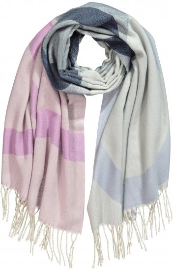 Ulla Popken Cozy Lettering Fringed Scarf Pink and Blue - Accessoarer - 