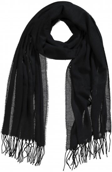 Ulla Popken Fringed Scarf Black - Accessoarer - Halsdukar & scarves för dam