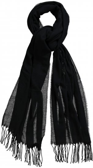 Ulla Popken Fringed Scarf Black - Accessoarer - Halsdukar & scarves för dam