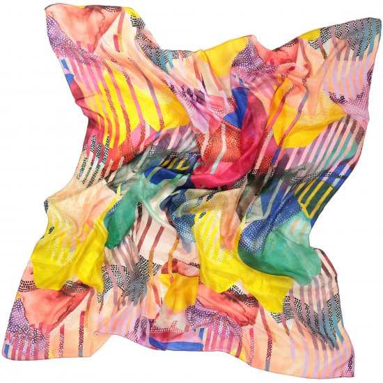 Ulla Popken Colorful Square Silk Scarf Rainbow - Accessoarer - 