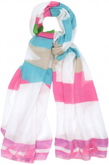 Ulla Popken Pink Lettering Border Print Scarf Snow White - Accessoarer - 