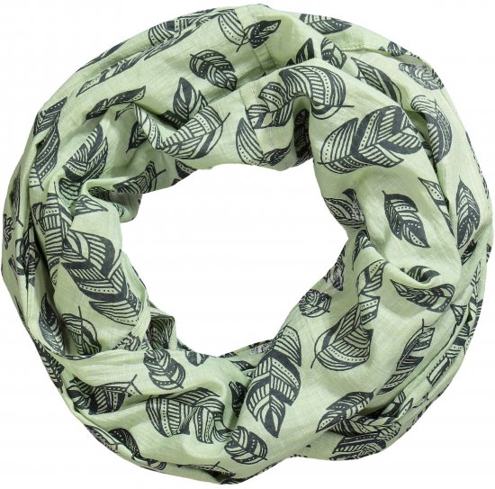 Ulla Popken Leaf Print Infinity Scarf Pistachio - Accessoarer - 