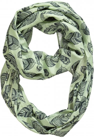 Ulla Popken Leaf Print Infinity Scarf Pistachio - Accessoarer - 