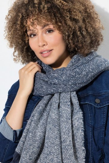 Ulla Popken Fringed Hem Knit Scarf Deep Aqua - Accessoarer - Halsdukar & scarves för dam