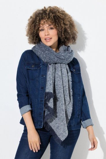 Ulla Popken Fringed Hem Knit Scarf Deep Aqua - Accessoarer - Halsdukar & scarves för dam