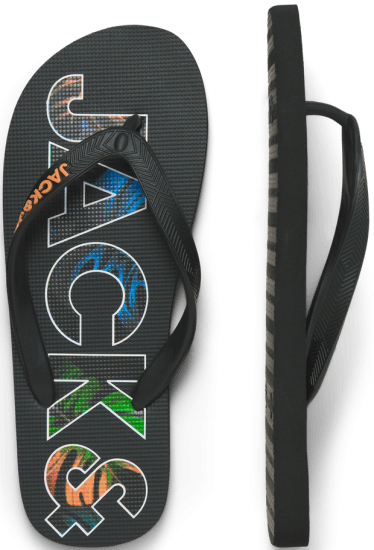 Jack & Jones Logo Palm Print Flip Flop Slippers Anthracite - Herrskor 40-52 - 