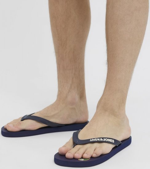 Jack & Jones Logo Palm Print Flip Flop Slippers Medieval Blue - Herrskor 40-52 - 