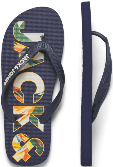 Jack & Jones Logo Palm Print Flip Flop Slippers Medieval Blue - Herrskor 40-52 - 