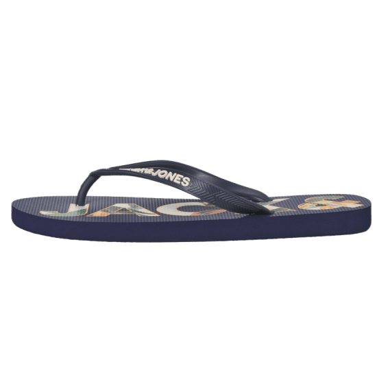 Jack & Jones Logo Palm Print Flip Flop Slippers Medieval Blue - Herrskor 40-52 - 