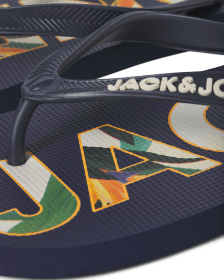 Jack & Jones Logo Palm Print Flip Flop Slippers Medieval Blue - Herrskor 40-52 - 
