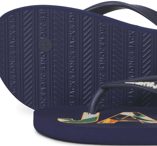 Jack & Jones Logo Palm Print Flip Flop Slippers Medieval Blue - Herrskor 40-52 - 