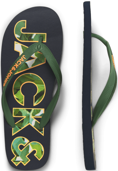 Jack & Jones Logo Palm Print Flip Flop Slippers Navy Blazer/Verdant Green - Herrskor 40-52 - 