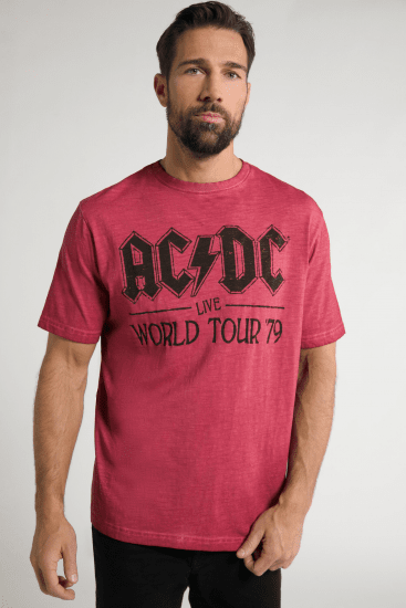 JP1880 AC/DC World Tour Graphic Comfort Fit Band T-Shirt Dark Red - T-shirts - Stora T-shirts - 2XL-14XL