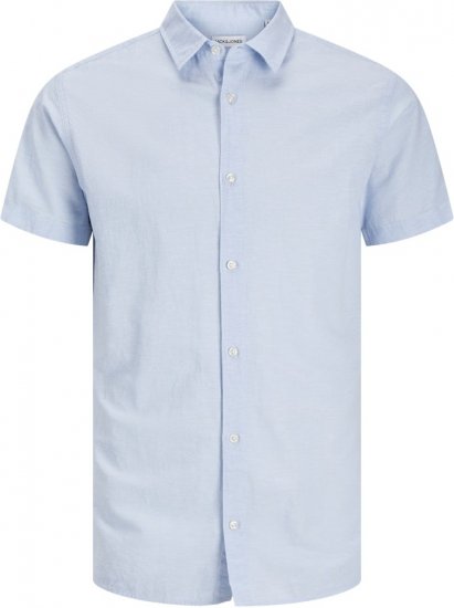 Jack & Jones Breeze Linen Blend Short Sleeve Shirt Chambray Blue - Skjortor - Stora skjortor - 2XL-8XL