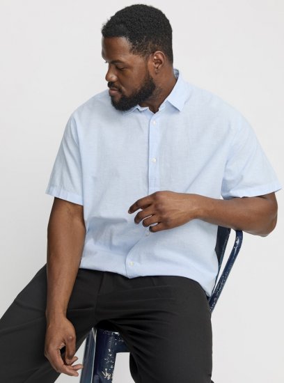 Jack & Jones Breeze Linen Blend Short Sleeve Shirt Chambray Blue - Skjortor - Stora skjortor - 2XL-8XL