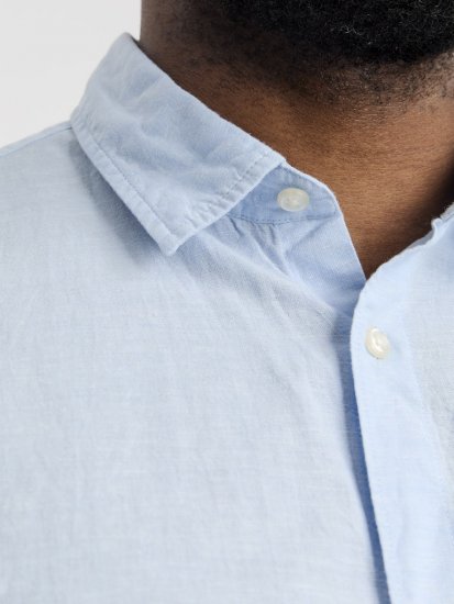 Jack & Jones Breeze Linen Blend Short Sleeve Shirt Chambray Blue - Skjortor - Stora skjortor - 2XL-8XL