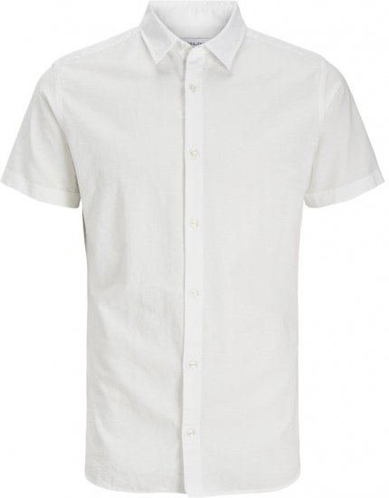 Jack & Jones Breeze Linen Blend Short Sleeve Shirt White - Skjortor - Stora skjortor - 2XL-8XL
