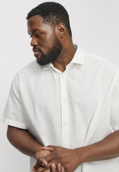 Jack & Jones Breeze Linen Blend Short Sleeve Shirt White - Skjortor - Stora skjortor - 2XL-8XL