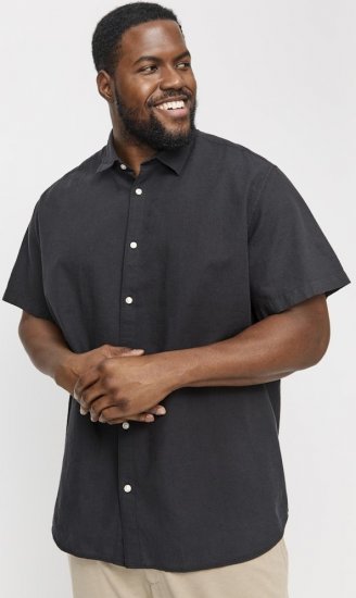 Jack & Jones Breeze Linen Blend Short Sleeve Shirt Black - Skjortor - Stora skjortor - 2XL-8XL